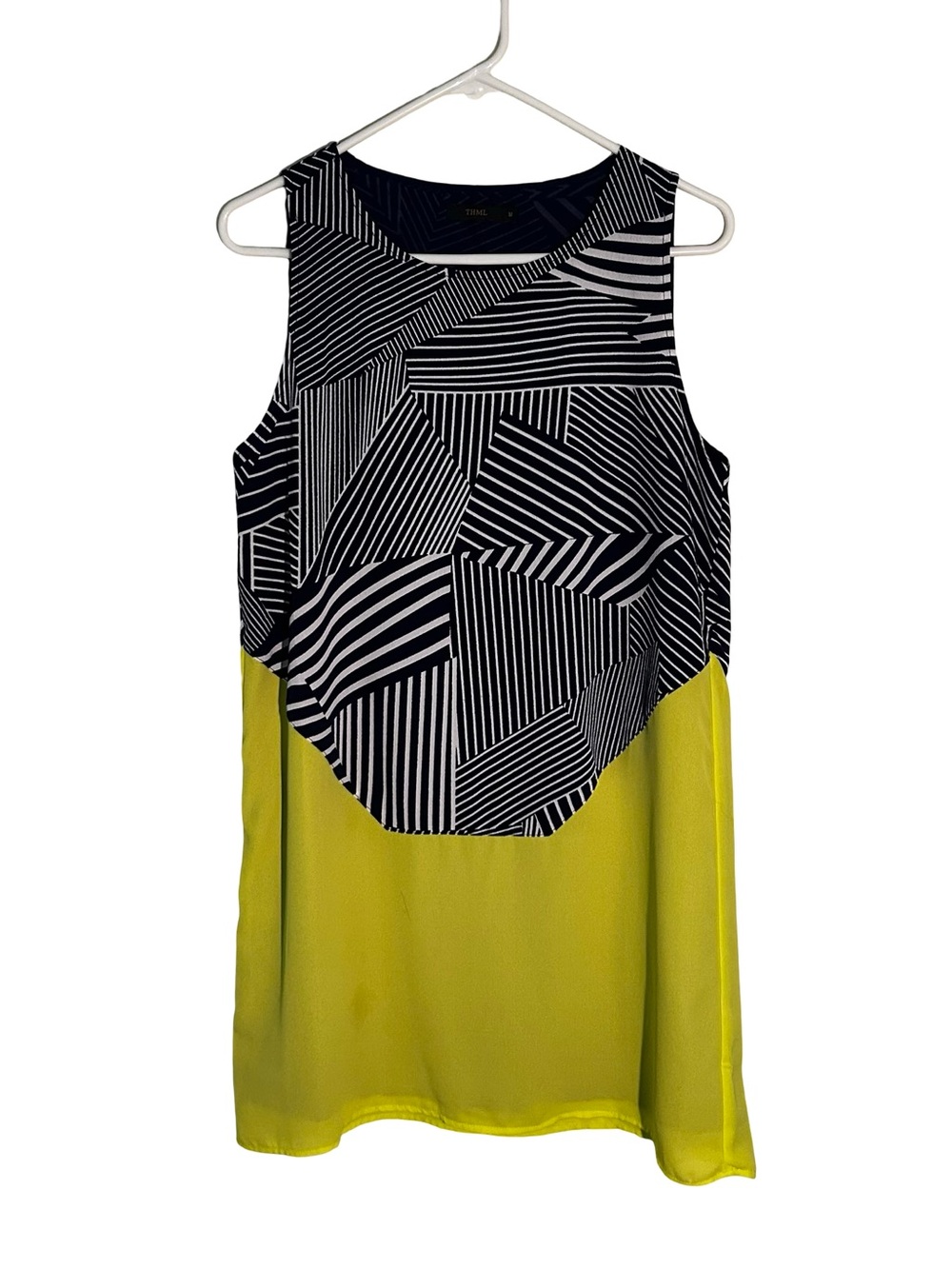 Sleeveless Navy & lime green Geometric Colorblock Dress